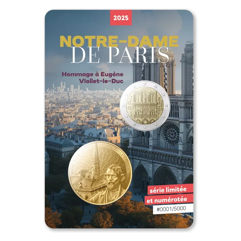 França 2025 Notre Dame + medalha 2€ FDC Exclusivo
